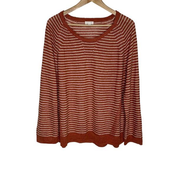 Garnet Hill Long Sleeve Organic Linen Sweater Womens XL Orange Stripe Casual - Picture 1 of 10